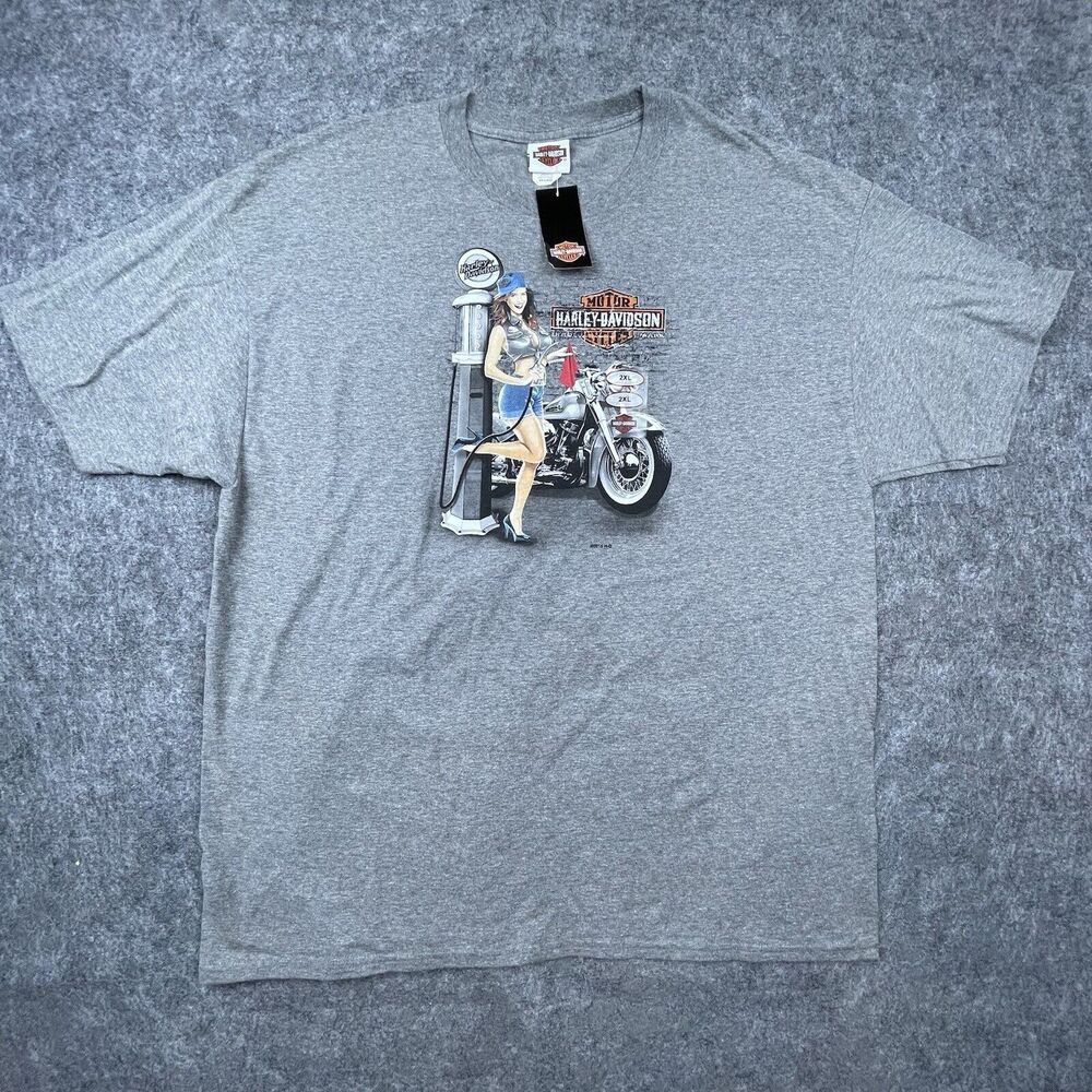 Harley Davidson Shirt 2XL Grey Pin-Up Girl Gas‎ Pump Antelope Valley California